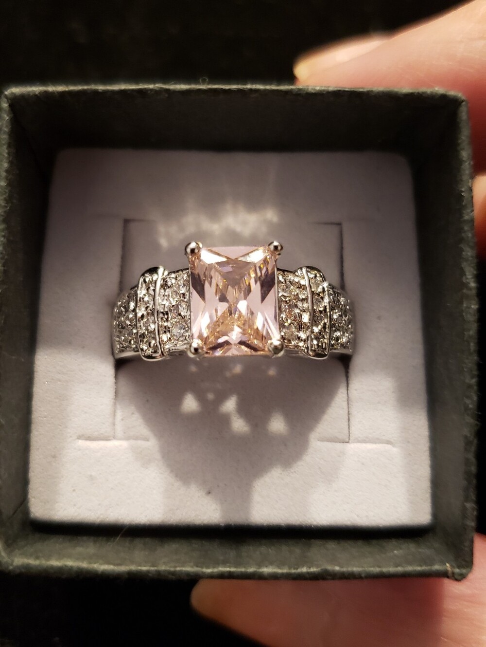 NEW Pale Pink Emerald Cut Brilliant Faceted Sterling 925 Stamped Ring, Size 9
